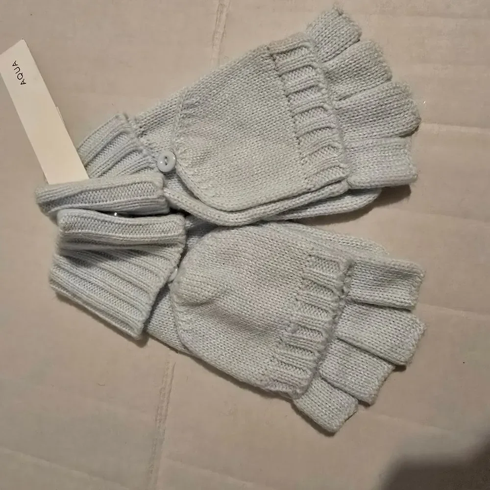 NWT Aqua Pop-top Knitted Gloves In Ice Blue One Size